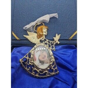 Christopher Radko Shiny Brite Angel Dove Mini Frame Ornament Gold Silver tone